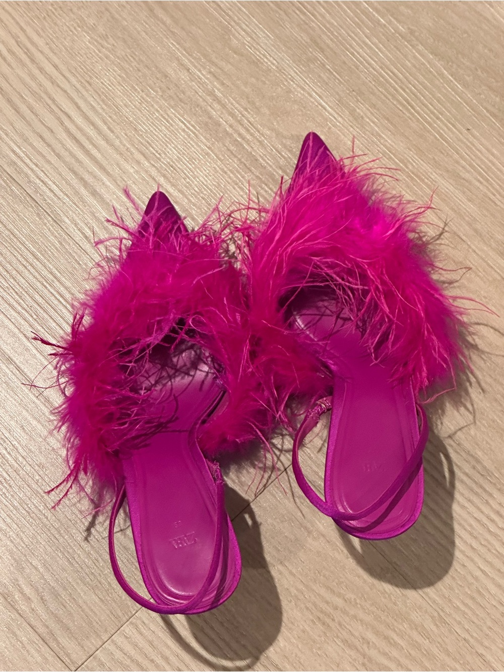 Zara Hot Pink Feathered Slingback Heels